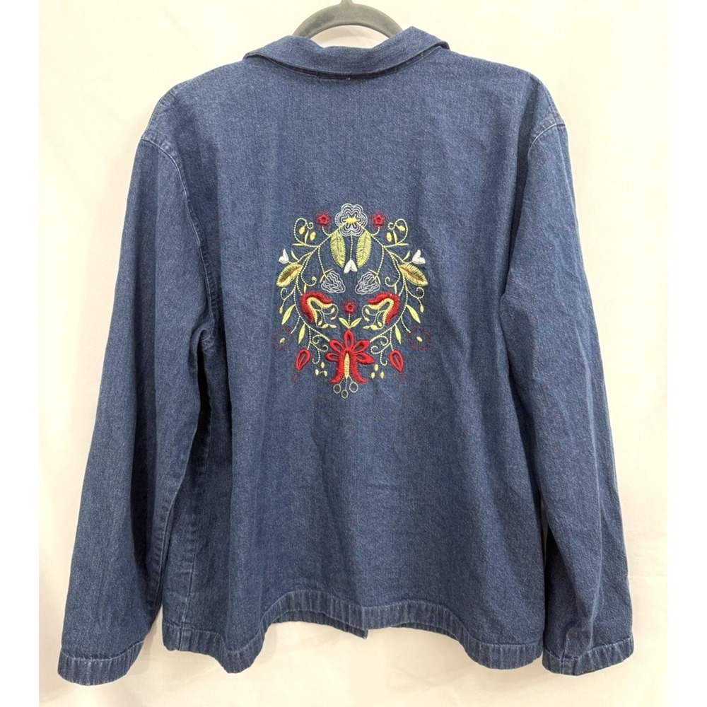 Bechamel Denim Floral Embroidered Jacket Top Cottagecore Womens Size L - Picture 2 of 10